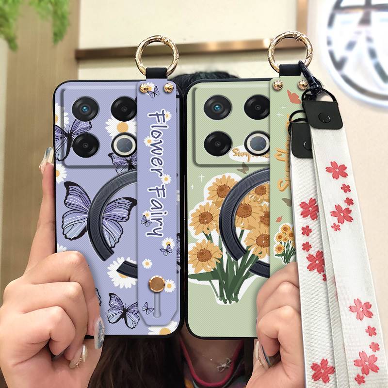 Lanyard Anti-dust Phone Case For infinix GT 20 Pro/X6871 Wristband Flower Back Cover Waterproof Shockproof Soft case