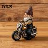Dwarf Resin Sculpture Gnome Riding Retro Motorcycle Figurine, Motorbike Statue Desktop Ornament Sculpture, for Home Office Desk Bookshelf