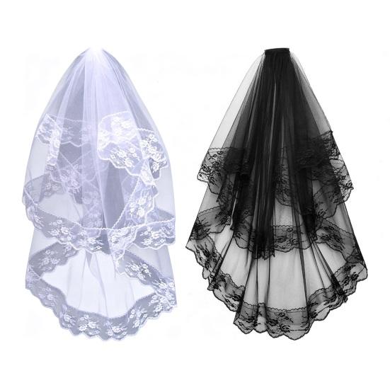 Yousheng Lace Veil Short Face Covering Retro Style Halloween Head Accessory with Exquisite Lace Binding Comb Veil for Gothic Bridal Lolita