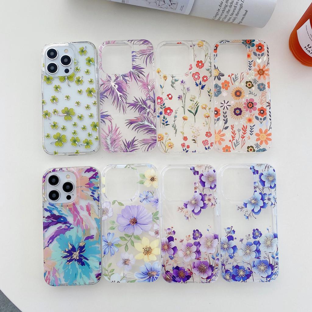 Hot Clear Luxury Design Electroplate Laser Flower Shockproof Mobile Cell Phone Case for iPhone 17 16 15 14 Plus 13 12 11 Pro Max