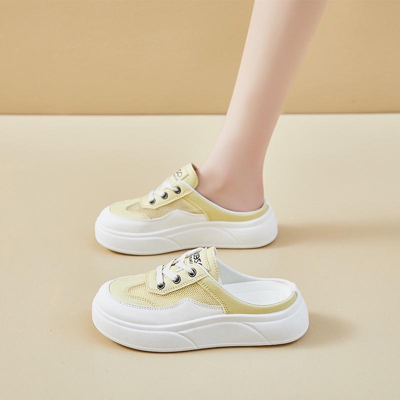 

Сетчатые полузакрытые маленькие белые туфли для женской летней носки 2025 новые дышащие ленивые туфли без каблука повседневные сандалии на одной педали 40 жёлтый