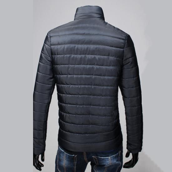 Pockets Zipper Closure Men Coat Autumn Winter Solid Color Stand Collar Puffer Jacket Outerwear