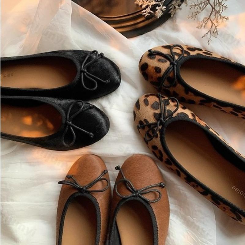 Women's Mary Jane Shoes Autumn Fashion Bow Knot Leopard Outdoor Non Slip Single Shoes Lightweight Comfort Soft Sole Casual Flats