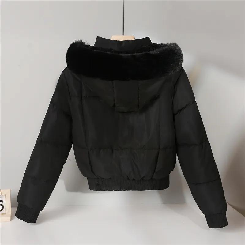 Women's Winter Short Parkas Clothes Add Velvet Thicken Outerwear Fur Collar Removable Hooded Coats Warm Jackets