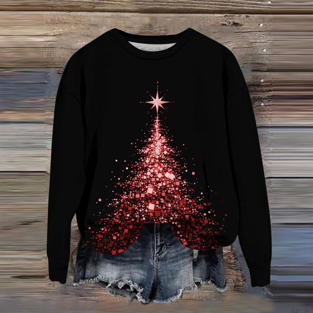 Women's Fashion Printed Long Sleeve Loose Round Neck Sweatshirt Top Fall
