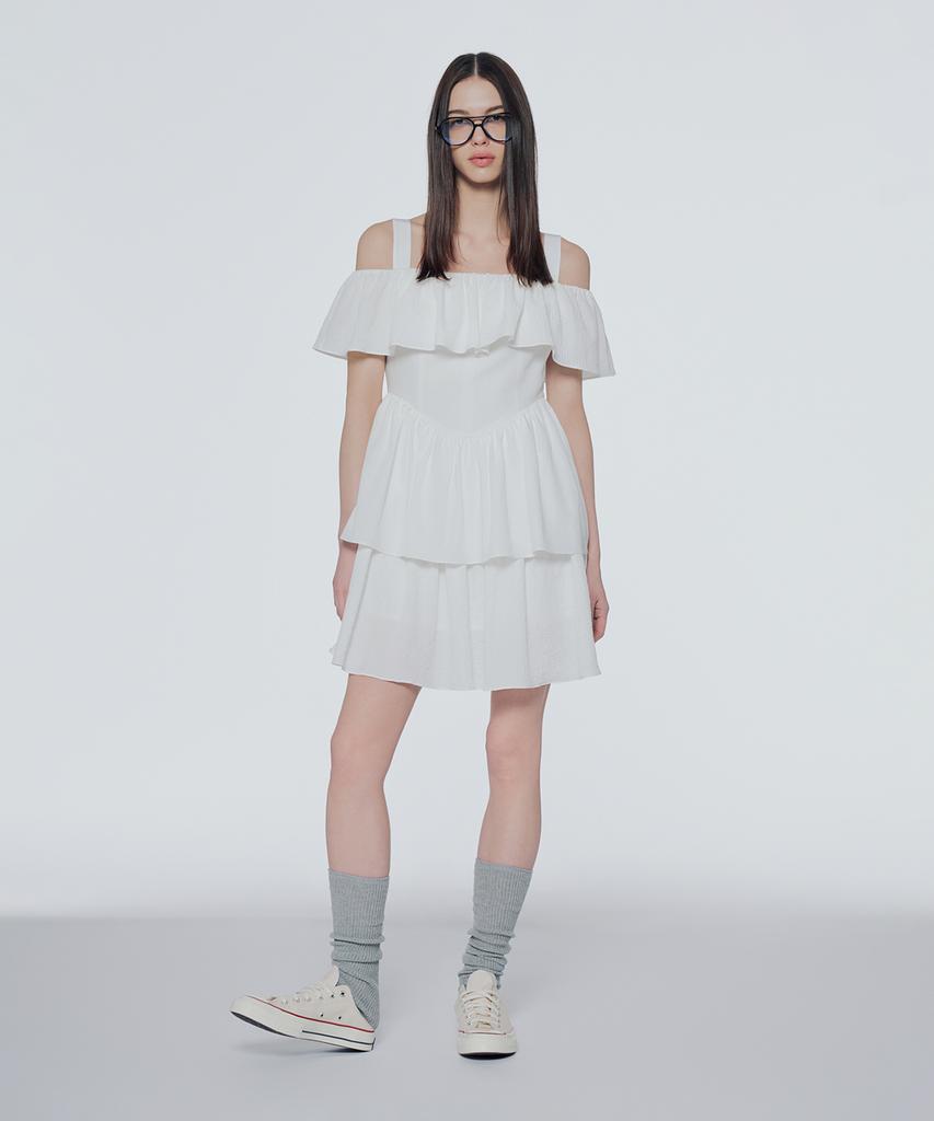 INSTANTFUNK Off-Shoulder Stufen-Minikleid