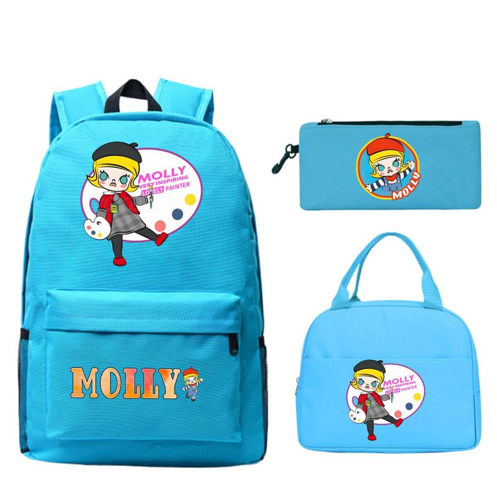 Cute Molly Cartoon Peripheral Casual Backpack Printing Trend Primary and Secondary School Schoolbag Three-piece Set