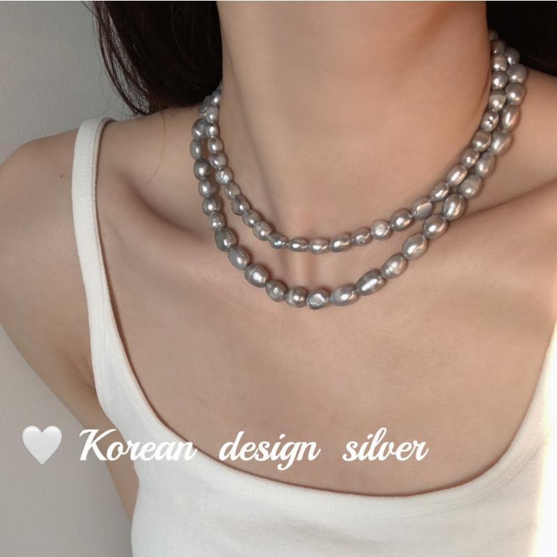 New Niche Design Simple Style Gray Irregular Baroque Pearl Necklace