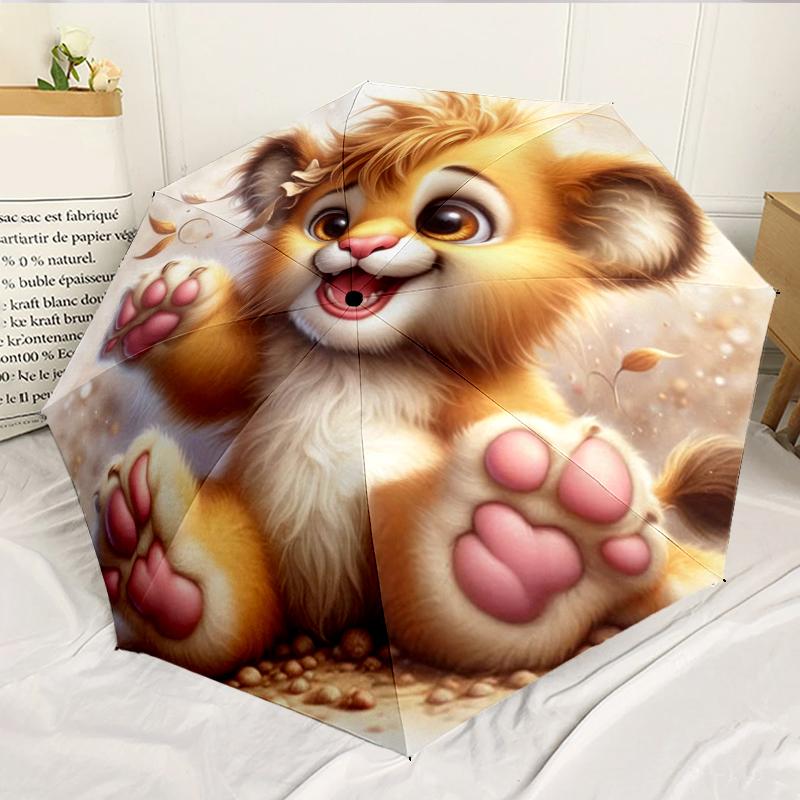 Lion Cub With Bow 8-Frame for Travel, camping, Casual Lightweight Portable Umbrella, Essential for every family Holidays Birthday Gift