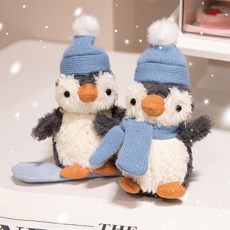 Penguin Scarf Hat Plush Toy Cartoon Stuffed Doll Animal Bedroom Gift Decoration