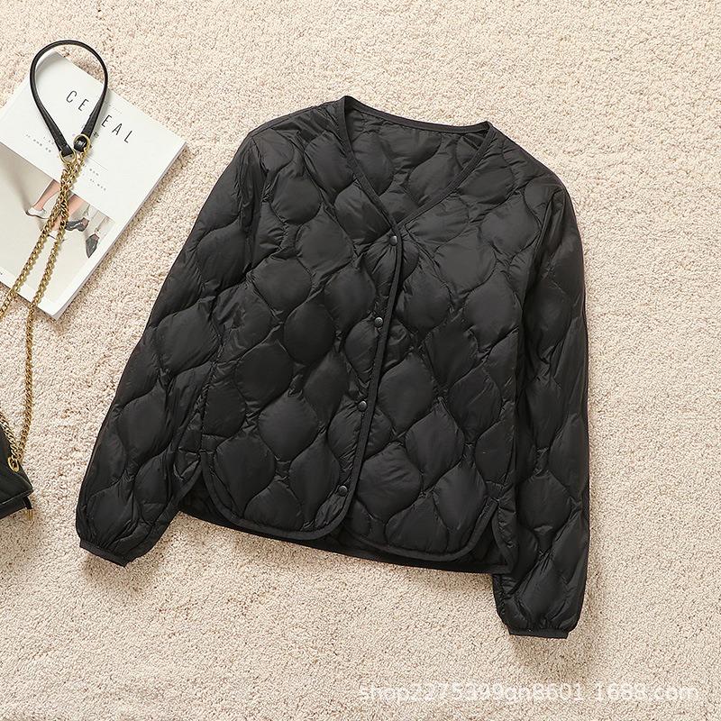 New Liner Long-sleeved Down Jacket Women's Rhombus Thin Inner Cover Large Size White Duck Down Warm Autumn and Winter Coat