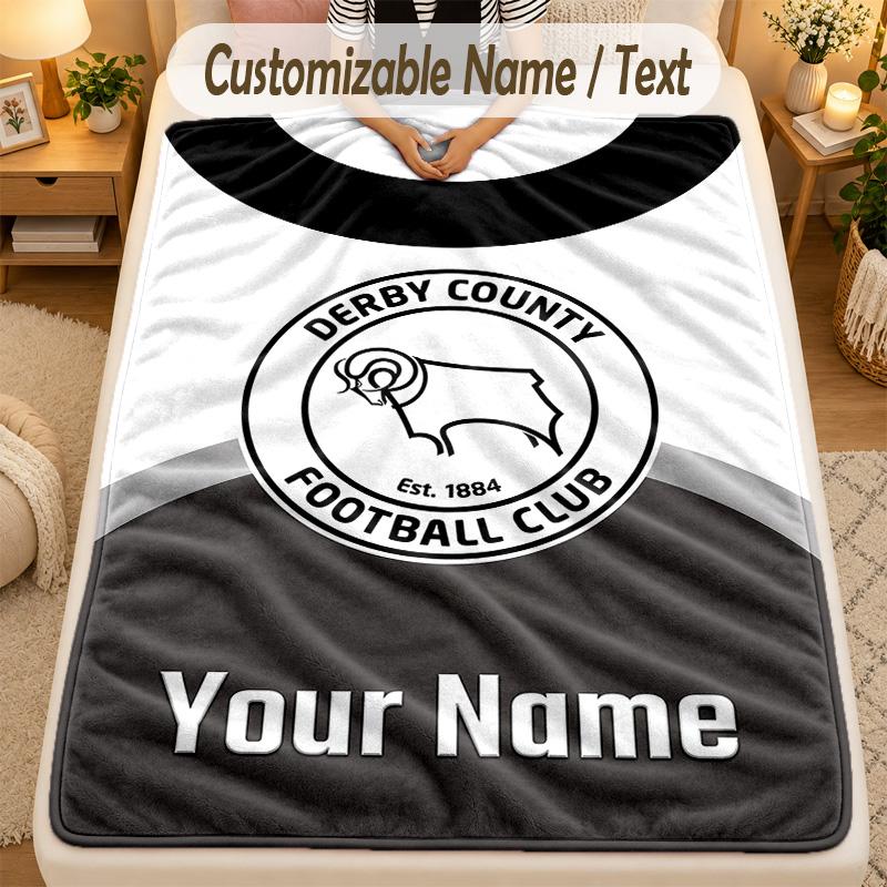 Flannel BlanketDerby County Custom Name Text Personalized Soft Warm Throw Blanket Home Decor Gift