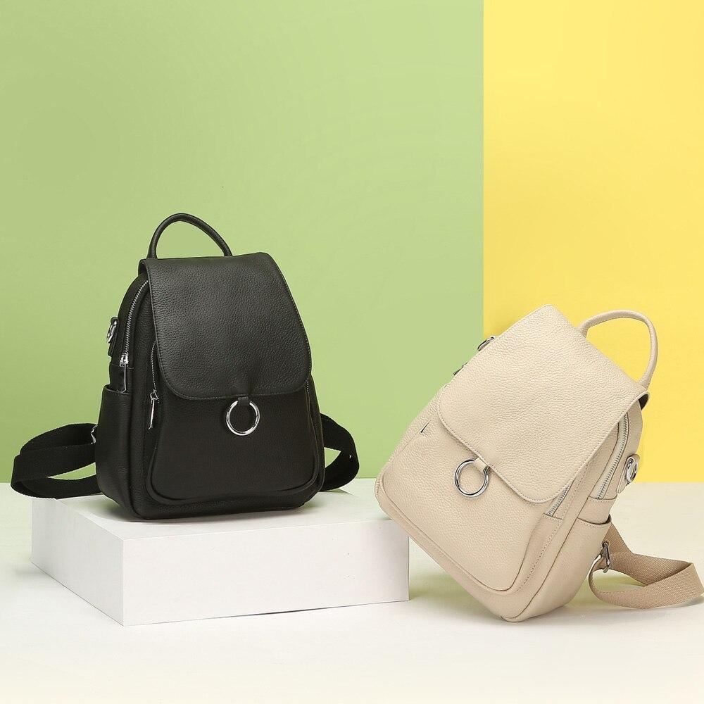 Zency New Fashion Damen Rucksack 100% Echtes Leder Winter Beige Täglich Casual Reisetasche Klassischer Schwarzer Schulranzen Rucksack