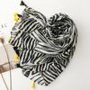 Women Scarf Zebra-Stripe Summer Beach Shawl Bohemia Cotton Linen Feeling Tassel Pashmina Muslim Hijab Wrap Viscose Scarf Luxury