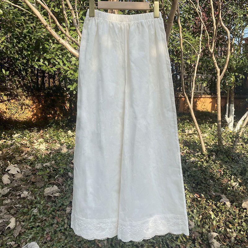 

Новые повседневные брюки Home Art, кружевные вышитые брюки с широкими штанинами, свободные кружевные брюки с девятью точками для женщин 3XL