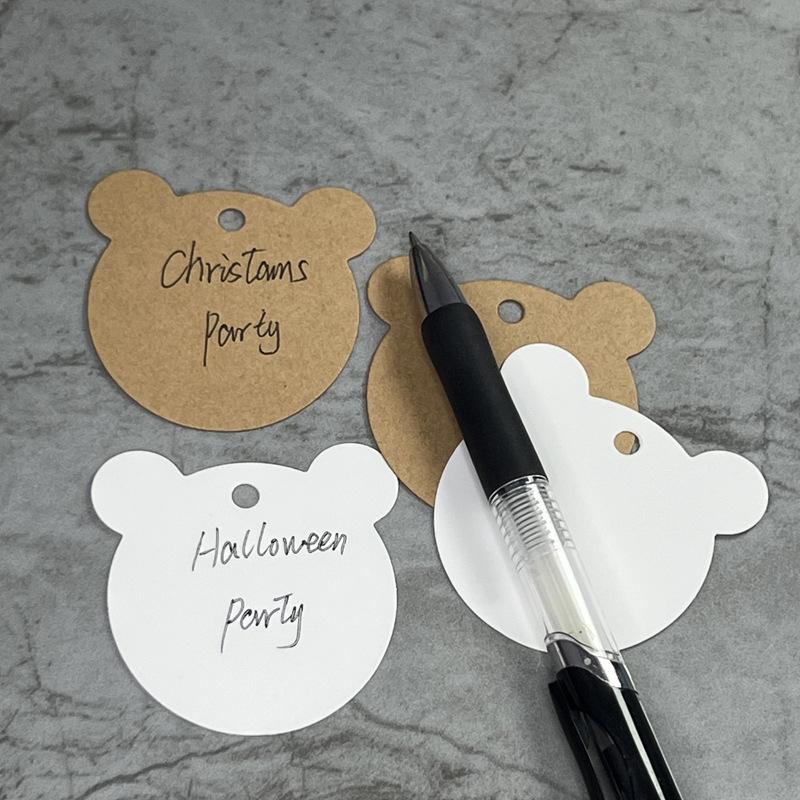 50pcs Blank Kraft Paper Tags Garment Tag Bear Head Shape Gift Tag DIY Price Label Cards with Rope