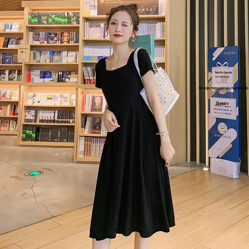 Real Shot Modal Solid Color Short Sleeve Maternity Dress