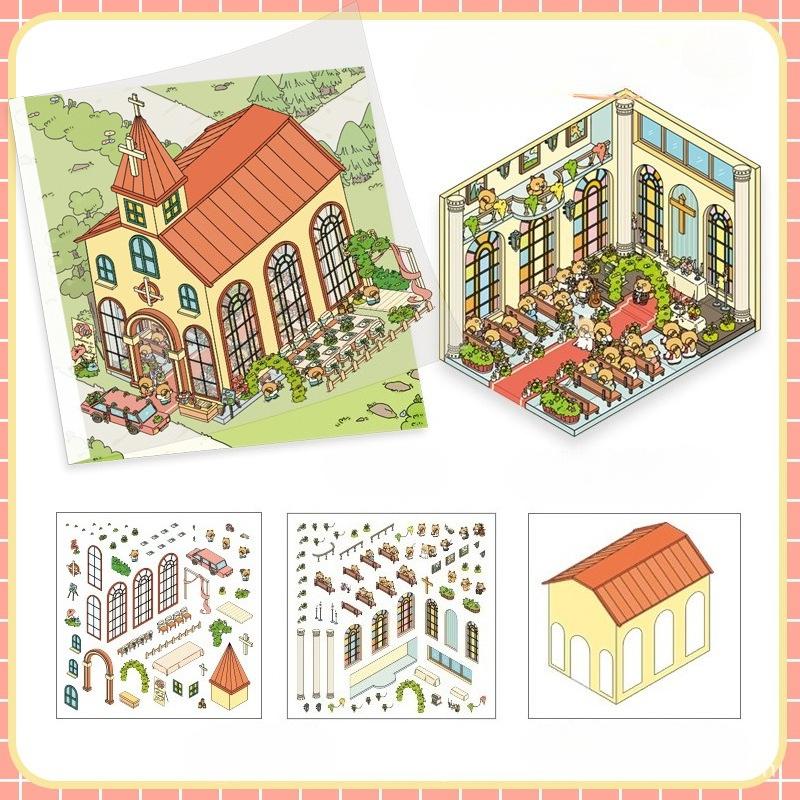 Cartoon Miniature Scene 3D Stickers Retro DIY  PET Landscape Stickers Decompression Korean Stationery Scrapbooking Posters