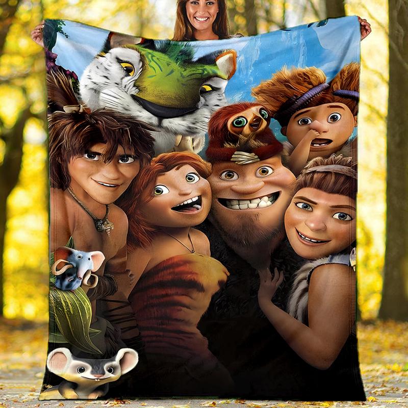Coperta stampata a tema I Croods - Perfetta per divano, letto, viaggi e uso all'aperto | Lavabile in lavatrice, accogliente e resistente.