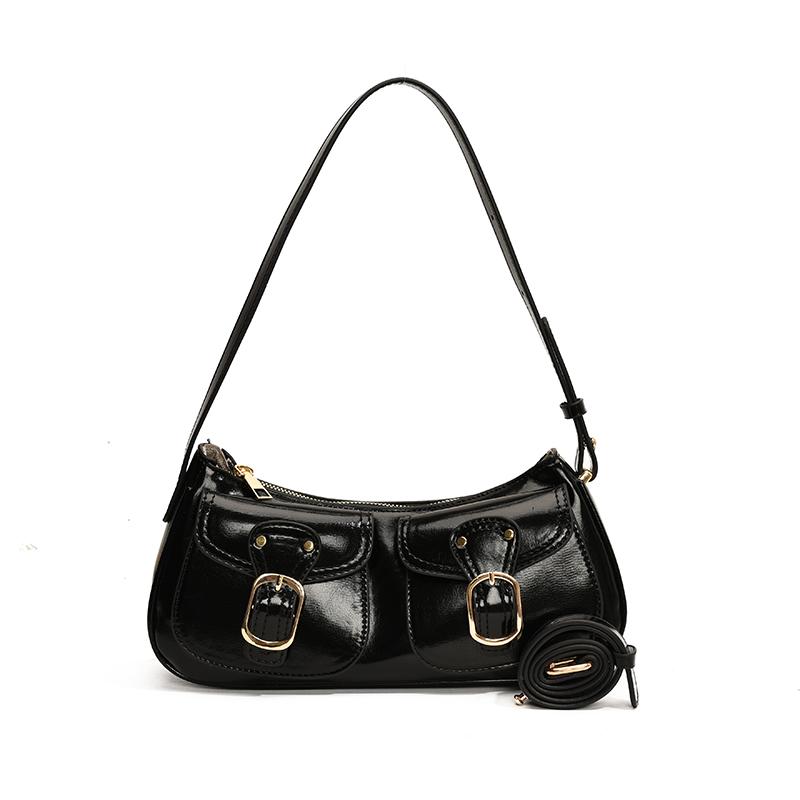

PU Zipper Half Mo Women s Shoulder Bags 2026 New High Quality Versatile Sewing Thread Solid Color Retro Commute Crossbody Bags чёрный