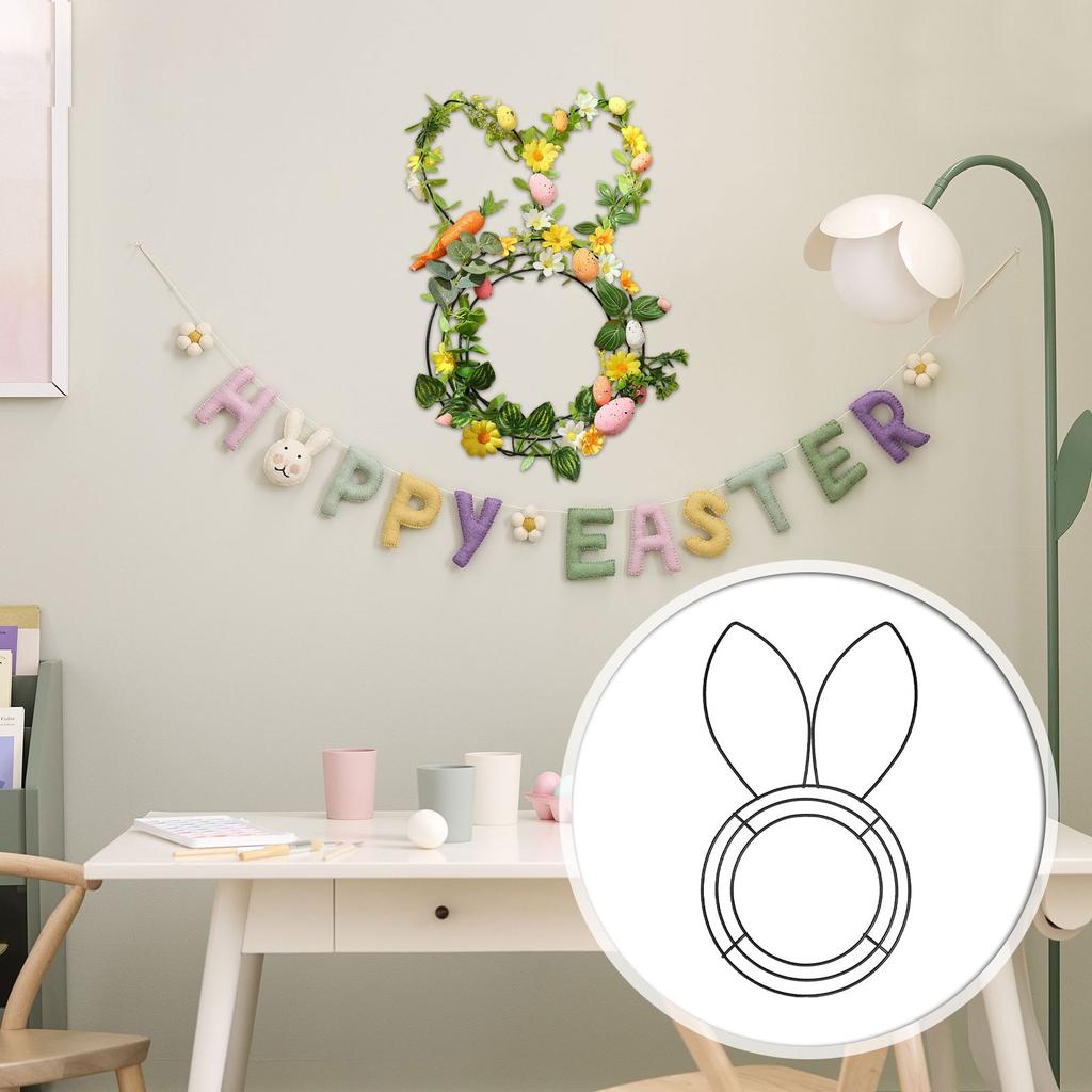 Easter Wreath Metal Frame Wire Form Floral Garden Bunny Shaped Wire Wreath Form For Easter DIY Craft Project Indoor Outdoor Holiday Hanging Decor 16