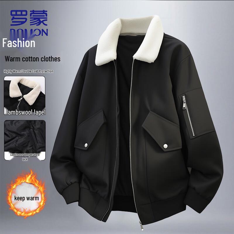 ROMON Men s Thickened Cotton Jacket with Turn-down Collar M