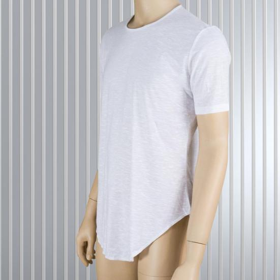 Καλοκαιρινό ανδρικό μπλουζάκι με στρογγυλή λαιμόκοψη καθαρού χρώματος ακανόνιστο στρίφωμα κοντό μανίκι Slim εφαρμογή Πουλόβερ μεσαίου μήκους Casual