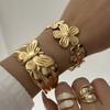 Design Sense Butterfly Print Wide Cuff Bangle for Women Stainless Steel Gold Plated Flower Geometric Bracelet Jewelry Party Gift