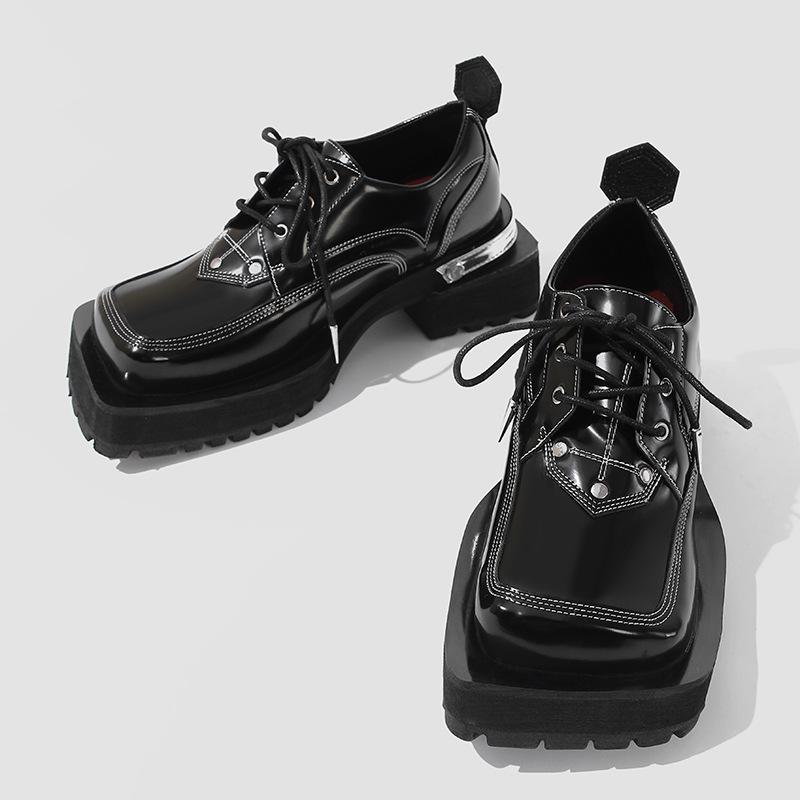 Fashion Fashion Women Platform Shoes Spring 2025 Square Toe Leather High Quality Causal Loafers Female Thick Heels Lady Footwear