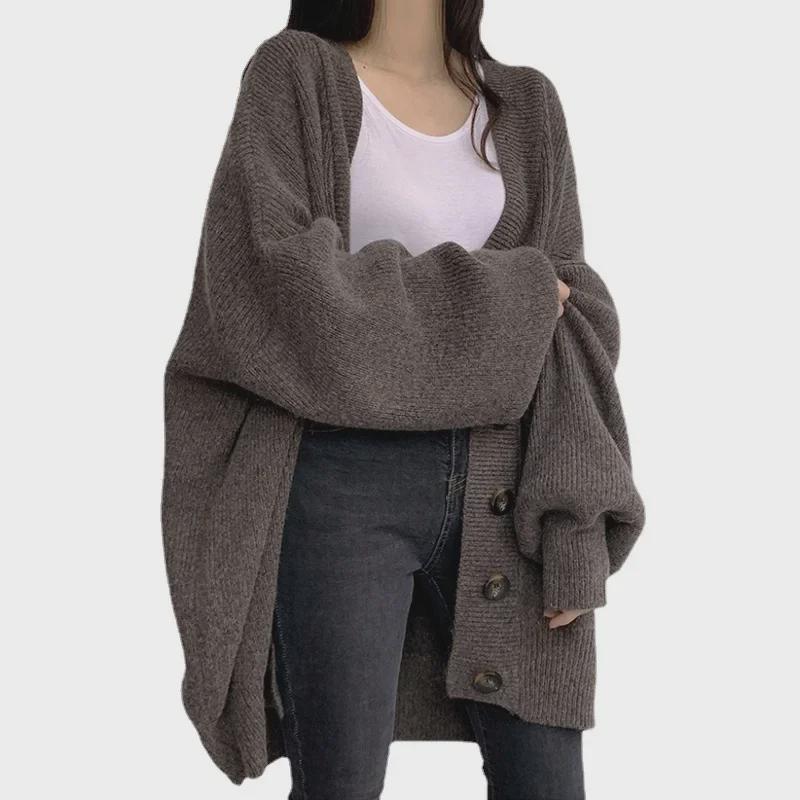 Korean Chic V-Neck Lantern Sleeve Knit Cardigan Sweater Coat
