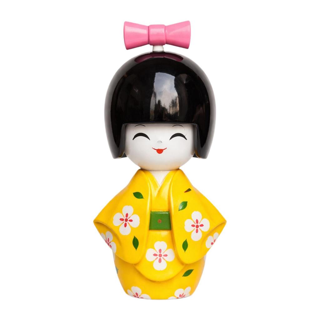Folk Art Japanese Geisha Doll Wooden Miniature Statue Traditional Oriental Decor for Store Table Dollhouse