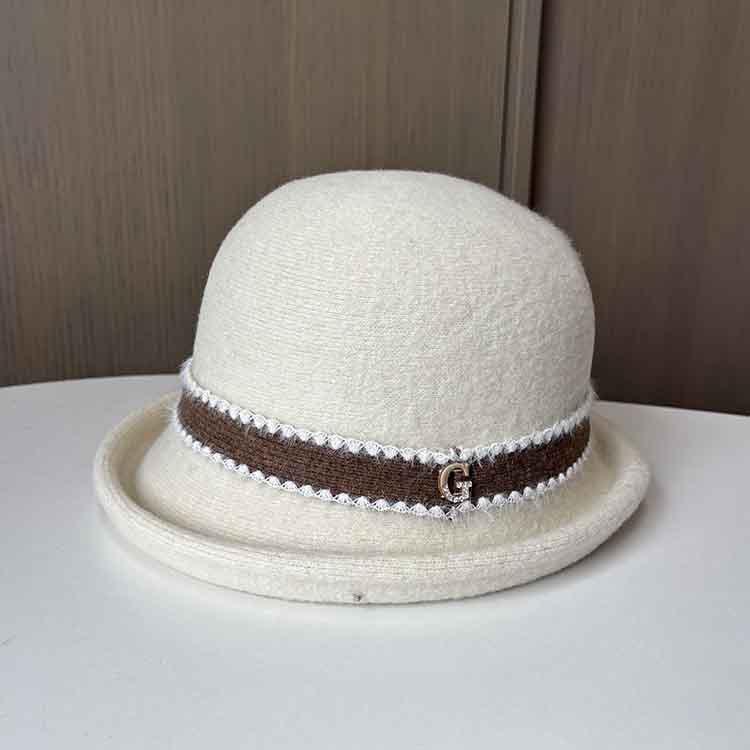 French Retro Small Fragrant Wool Bucket Hat Autumn And Winter Outdoor Warm Mother Hat Ladies Elegant Curling Top Hat