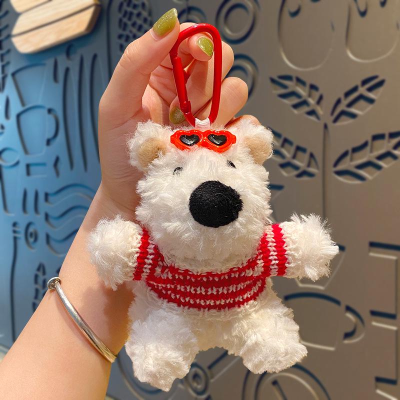 Cartoon West Highland Plush Keychain - Cute Girl Doll Backpack Pendant