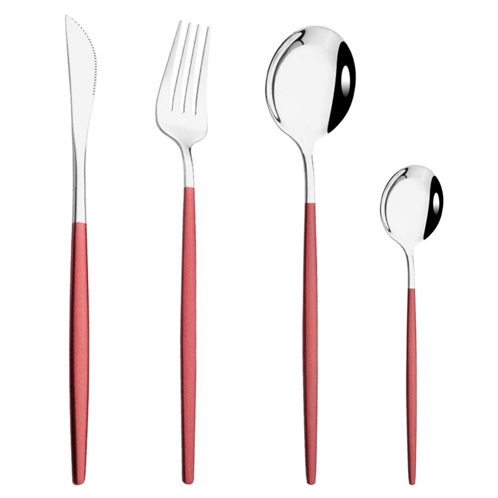 Rose Gold Mirror Cutlery Set Fruit Forks Spoons Dessert Knives Wedding Dinnerware Stainless Steel Flatware Dinner Tableware Set