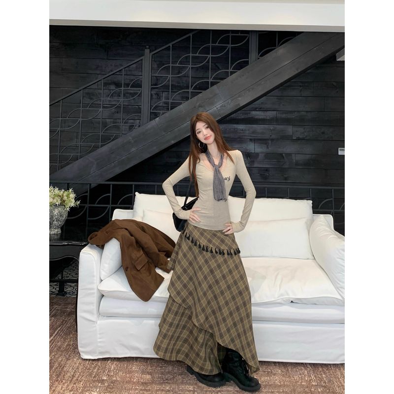Fancy Elegant Outfit Retro Suede Suit Jacket Long-Sleeved Women's Autumn Stylish Skirt Three-Piece Suit