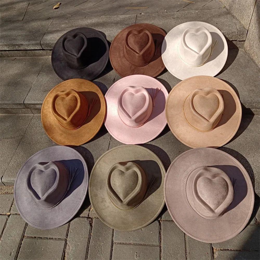 Blank Style Vegan Suede Hat Wide Brim Heart Crown Hat Classical Panama Hat