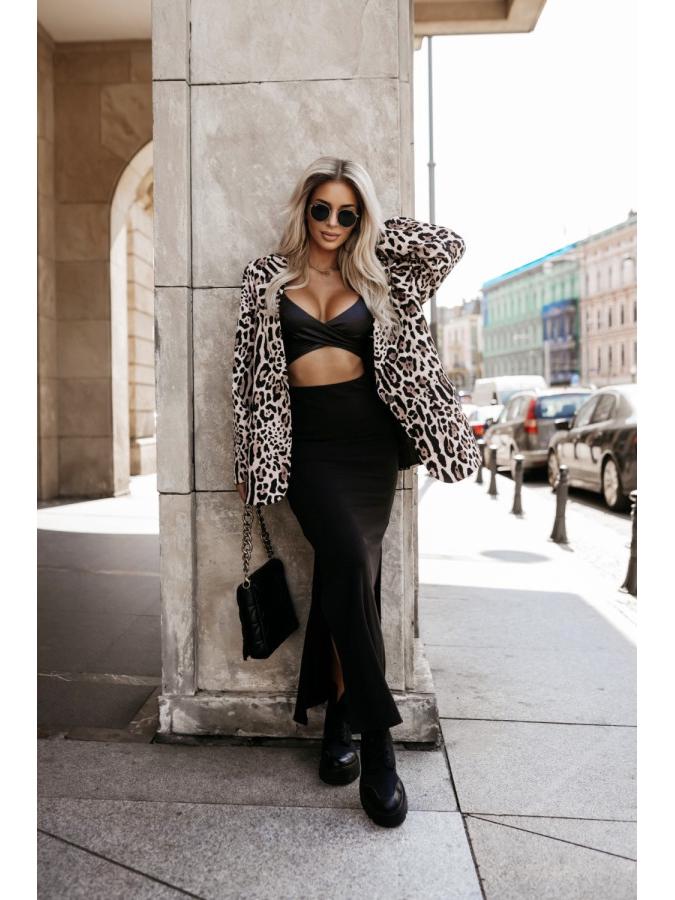 2024 European & American Autumn Leopard Print Tie-Waist Long-Sleeve Coat for Women