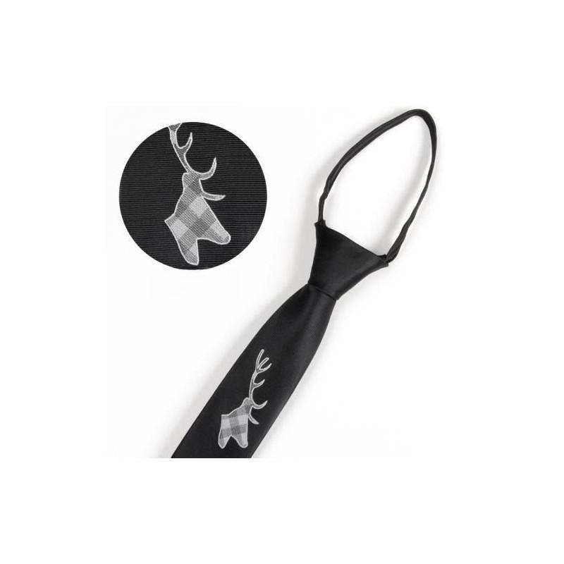 Tiger Head Embroidered Neck Tie For Kids With Striped Wool Material For School Or Casual Wear