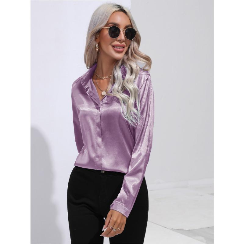 Cămașă de damă de primăvară și toamnă, de culoare uni, cu rever Temperament Commuter, cu mânecă lungă