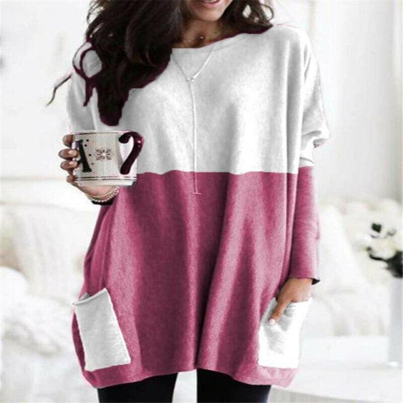 New Autumn Long Sleeved Casual Pocket T-shirt Top for Women's Clothing