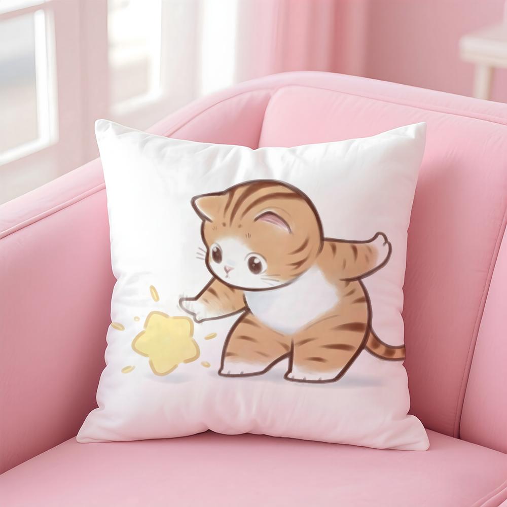 Cute Cat Athlete Childlike Heart Cushion Cover Linen Pillowcase Cover Soft Decor for Sofa Home Room