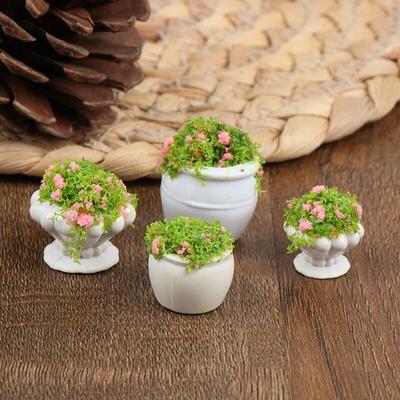 4 peças de móveis para casa de bonecas 1:12 Acessórios Mini Vasos de Flores Bonsai Verdes