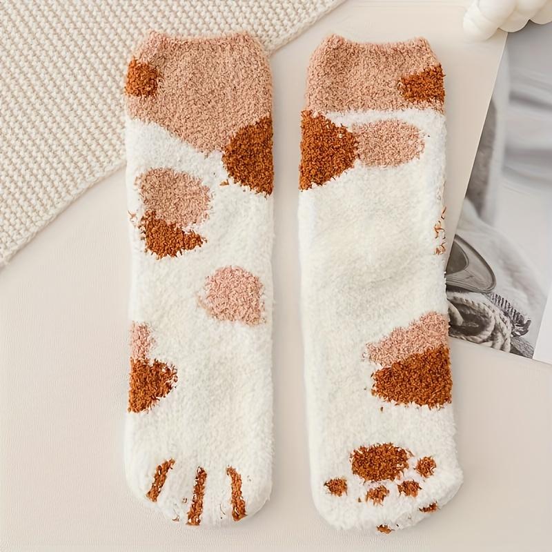6 Pairs of Unisex Knee Length Cartoon Cat Paw Socks, Thick Sleeping Floor Socks, Comfortable for Daily Wear