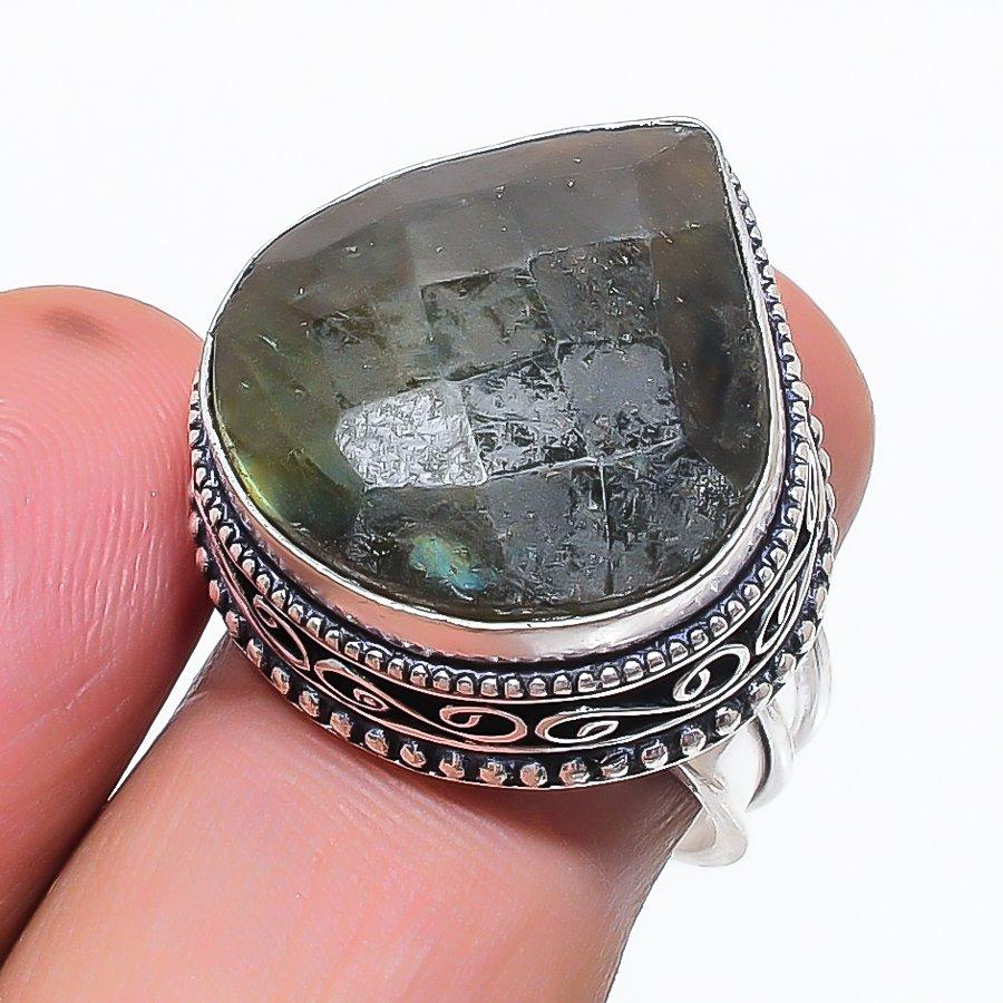 Labradoryt Kamień szlachetny 925 Srebro Biżuteria Pierścionek Rozmiar 8