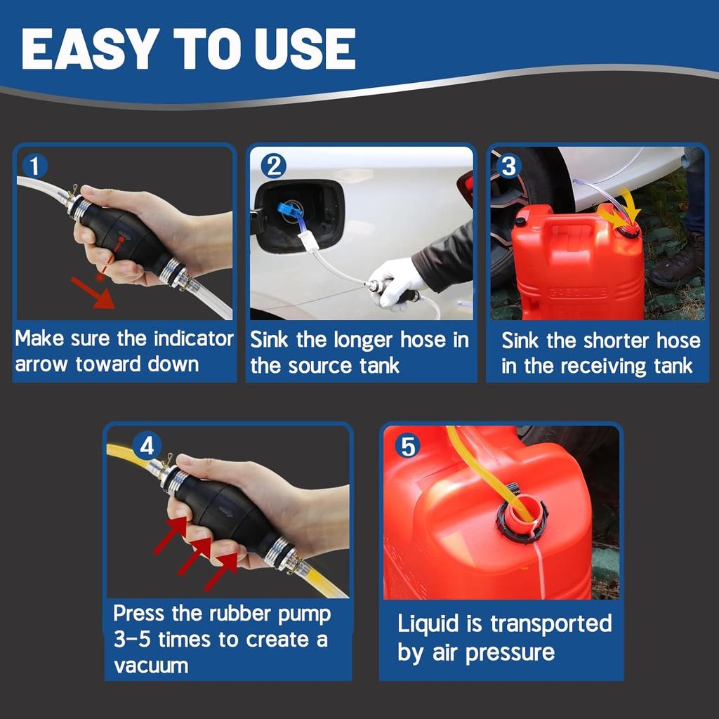 Gas Siphon Pump FUELIO - Hand Siphon Pump For Gasoline Transfer - Manual Siphon Pump For Water- Fuel Siphon Pump For Gasoline- Gas Siphon Hose