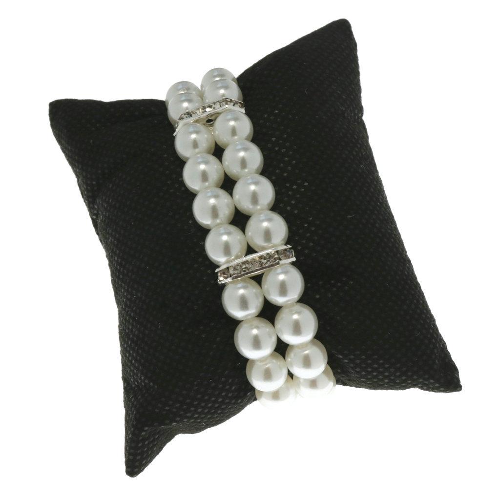 Women's Double-Row Imitation Pearl Beaded Bracelet Watch with Diamond-Set Quartz