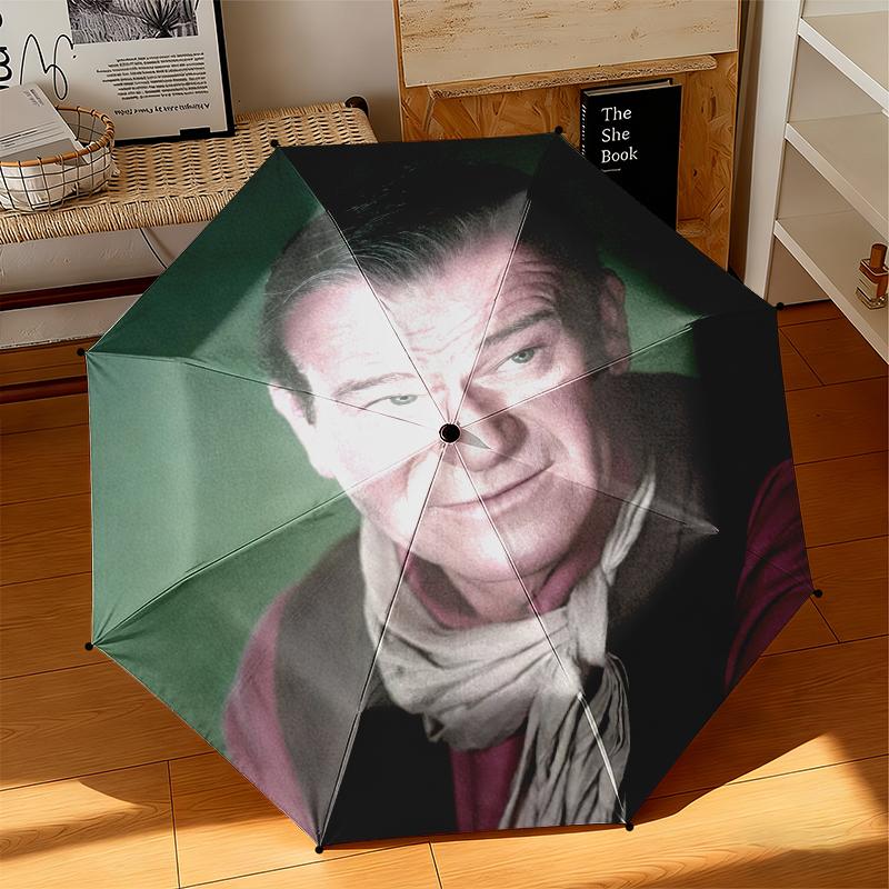 1pc Hollywood movie star John Wayne Umbrella Portable Folding Umbrella Iron Frame Hole Bone Structure Outdoor Home Umbrella