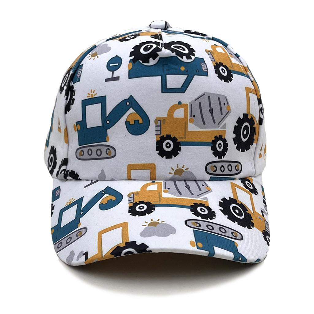 Kids Cotton Baseball Hat With Embroidered Construction Truck For Summer Sunshade