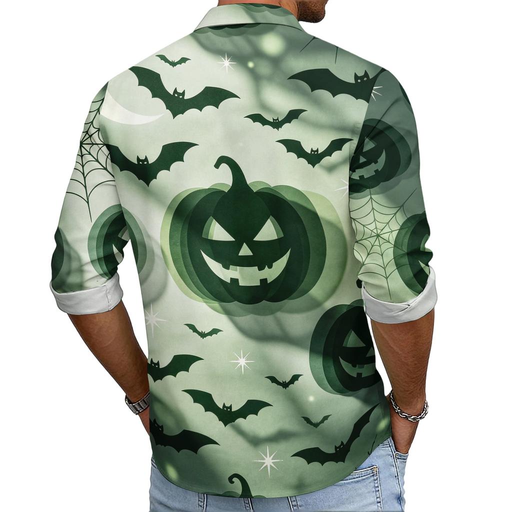 Men's Halloween Loose Fit Long Sleeve Shirt Button Down Collar Vintage Casual Shirt Breathable Fabric Suitable for Spring Autumn Outdoor Daily Wear