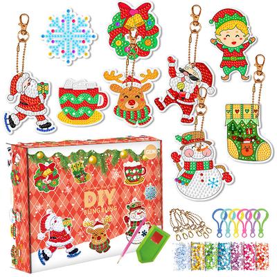 Caja Misteriosa de Navidad Pintura de Diamantes DIY Colgante Llavero de Punto de Diamante Acrílico Pintura de Diamantes Hecha a Mano para Niños